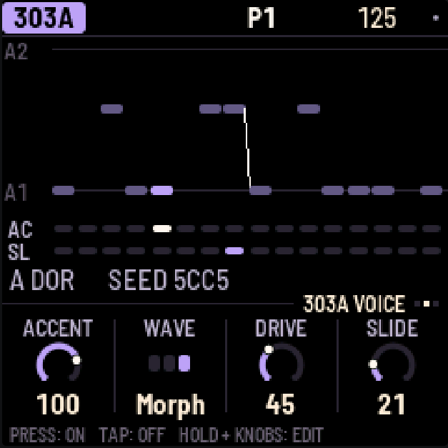 X0X-RMX: selecting Morph with WAVE on the 303A VOICE page